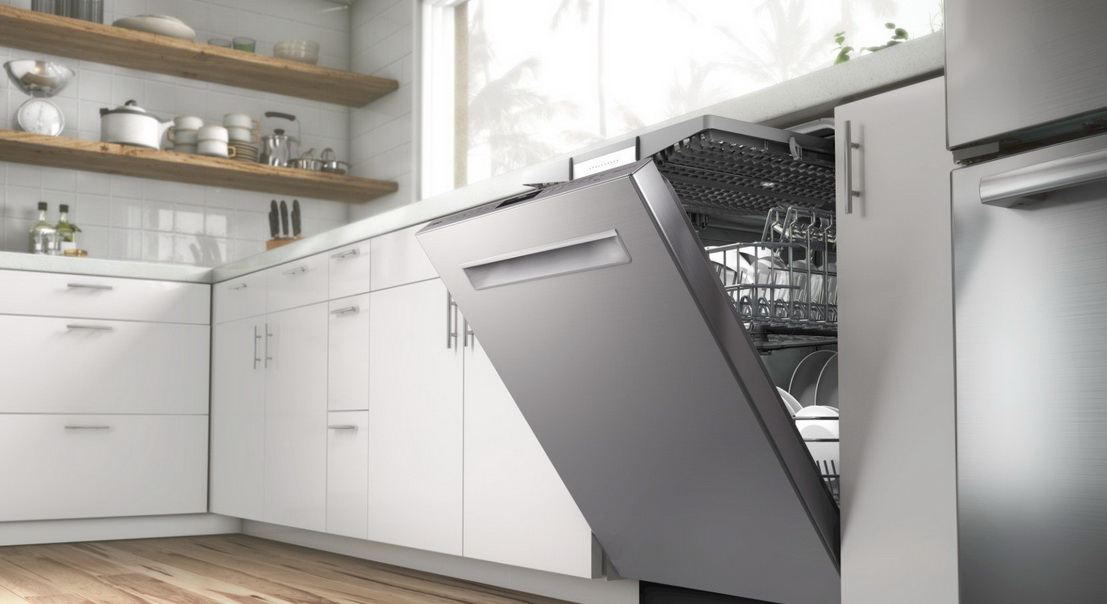 Как выглядит встроенная посудомоечная машина в кухонном гарнитуре фото